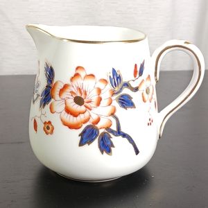 Crown Staffordshire England Bone Creamer Gold Trim Orange & Blue Floral Design